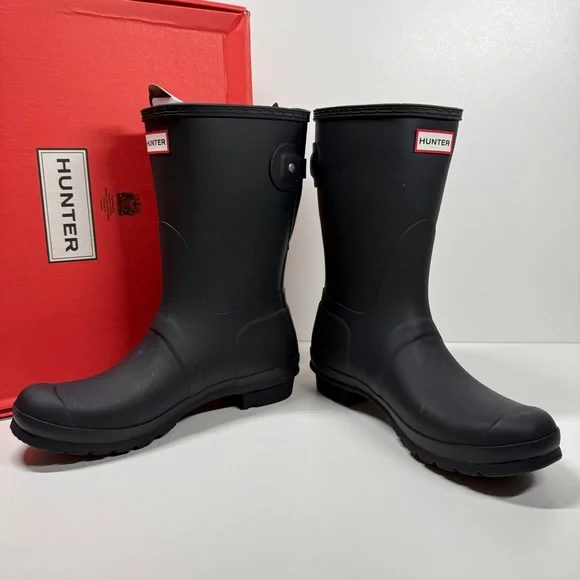 NIB •Hunter Women's Original Short Back Adjustable Navy Rain Boots Size: 10 - Picture 2 of 8